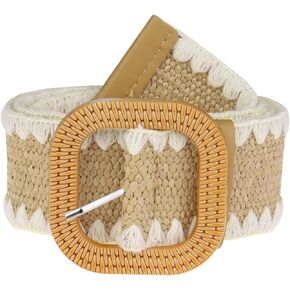 Women's Straw Woven Belt Elastic Stretch Wide Waist Belt Boho Braided Belts for Dress