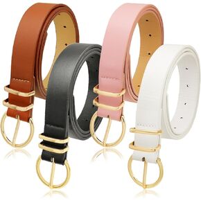 4 Pack Women Leather Belt for Jeans Dresses Fashion Ladies Leather Waist Belt with Gold Buckle