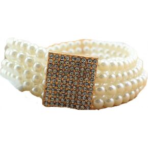 Women Stretch Pearl Belt,Rhinestones Interlocking Buckle Dress Elastic Waist Belts for Party Dress and Wedding Dresses Sash