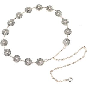 Pingyongchang Womens Metal Chain Dress Belt Retro Hollow Out Daisy Sweater Belt Decorated Skinny Waist Belt Body Jewelry Link Belts for Jeans or Dresses