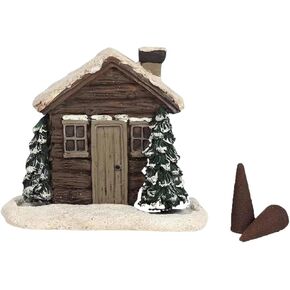Log Cabin Incense Burner - Log Cabin Snowy Winter Incense Burner, Resin Home Incense Cone Burner with 2 Incense Cones, Aromatherapy Diffuser Home Tabletop Decorations (B)