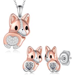 Corgi Necklace and Corgi Earrings 925 Sterling Silver Dog Jewelry Cute Puppy Dog Corgi Jewelry Gifts for Women Girls Corgi Gifts for Corgi Lovers