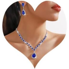 Sither Crystal Necklace Earrings Set for Women Drop Crystal Statement Necklace Dressy Fashion Necklace Jewelry for Halloween Party Christmas Gift
