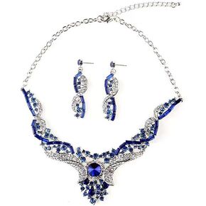 Rhinestone Rib Statement Necklace Earring Spark Crystal Collar Necklace Earring Set Fashion Costume Jewelry