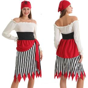 Pirate Costume Women, Adults Pirate Costume for Women, Halloween Womens Pirate Outfit, Women Pirates Dress with Scarf
