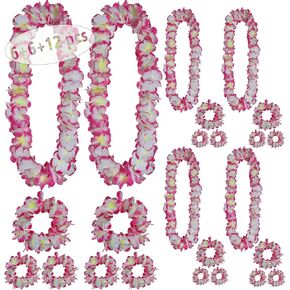 6Counts Thickened Hawaiian Leis Bulk, Tropical Flower Wristlets Set Luau Party Favors, Graduation Leis Birthday Supplies
