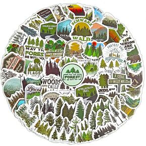 Forest Stickers - Bulk 100 PCS - Waterproof Vinyl for Nature Lovers - Tree & Outdoor Adventure Designs - for Water Bottles, Scrapbooking, Journal, Luggage, Laptop - for Kids, Teens, Adults.