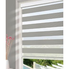 Homebox Window Shades, Zebra Roller Window Blinds Dual Layer Light Filtering Sheer Privacy Light Control, 46" W x 72" H Light Gray