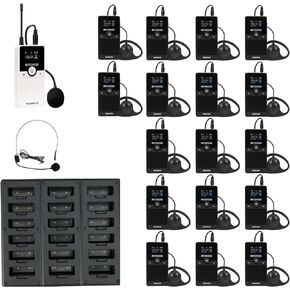 Retekess TT116 Wireless Tour Guide System, Tour Guide Headsets, Noise Reduction, 656ft, Whisper Systems with 18-Port Charger for Factory(1 Transmitter 17 Receivers)