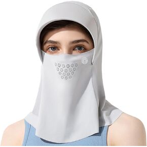Unisex Sunscreen Mask with Hat-Brim Breathable Ice Silk Face Cover UV Protection for Summer Outdoor Sports Grey