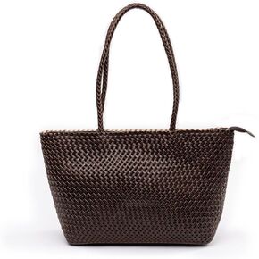 Large Leather Tote Bag for Women - Premium Quality Woven Leather Womens Tote Bag with Superior Zipper Closure