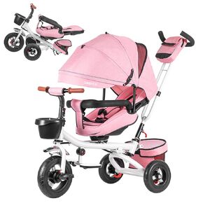 Baby Tricycle, 4-in-1 Folding Smart Baby Kids Bike Trikes Stroller with Handle, 360°Swivel Seat, 3-Gear Adjustable Carport and Seat Backrest, Adjustable Push Tricycle for Kids 1-6 Years