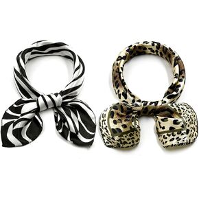 2Pcs Women's Satin Silky Scarves - 19.6"x19.6" - Square Printed Neckerchief Neck Scarf