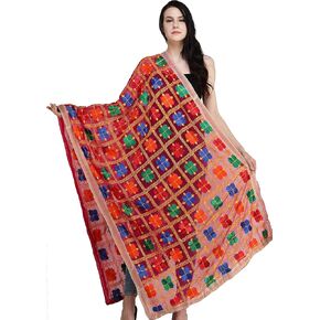 Phulkari Dupatta from Punjab with Embroidery All-Over