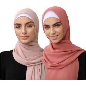 2pcs Set Women Chiffon Scarves Soft Crinkle Crepe Hijab Long Scarf Wrap Scarves Muslim Shawl