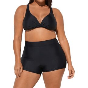 CUPSHE Women Swimsuit Plus Size Bikini Set V Neck Twisted High Support High Waisted Tummy Control Biker Shorts