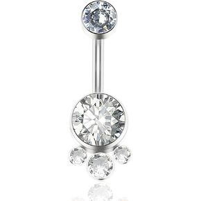 Hypoallergenic G23 Titanium Internally Threaded 14G 10mm Belly Button Rings Petite Navel Bezel Orange/White/Pink CZ Ring for Women Body Piercing Jewelry ASTM F136 Cubic Zirconia Belly Bars