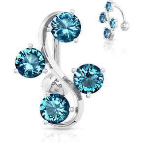 Forbidden Body Jewelry Surgical Steel Reverse Mount Sexy Aqua Gemmed Vine Belly Button Ring