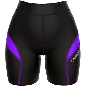 Zimco Core Womens Triathlon Shorts Womens Tri Shorts Tri Shorts Women 7" Triathlon Training Shorts Swim Bike Run (Black/Violet, XL)