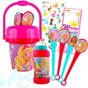 Barbie Bubble Wand Set for Girls - Bundle with No Spill Barbie Bubble Bucket with Bubble Wand and Bubbles Plus Stickers, More | Barbie Outdoor Toys