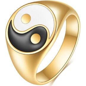 Jude Jewelers Stainless Steel Round Signet Shape Chinese Taiji Yin-Yang Feng Shui Cocktail Party Biker Ring