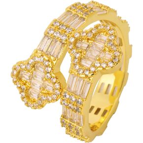 Iced Out Four Leaf Clover Ring For Women Girls, Lucky Jewelry Baguette Cubic Zircon Ring All Match Bling Bling Dainty Gold Silver Size 6 To 9