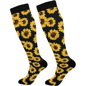 Compression Socks for Women Men Travel 20-30 mmHg Knee High Socks Athletic Running Socks Ornamental Floral 1 Pair