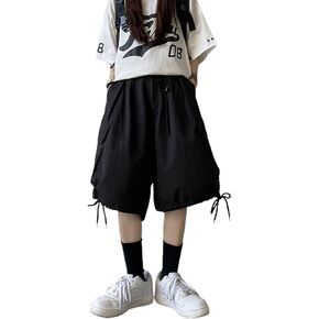 Cargo Baggy Shorts Unisex Casual Vintage Grunge Pants Summer Harajuku Drawstring Wide Leg Short Pants with Pockets