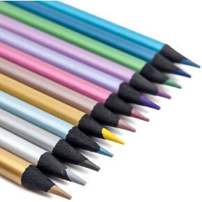 12 Count Non-Toxic Metallic Colored Pencils for for Art Drawing Wooden Pencils