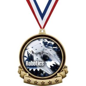 Robotics Medals - 2.5" Gold Science STEM Computer Medal Award Includes Red White and Blue Neck Ribbon, Great Science Fair Awards Prime