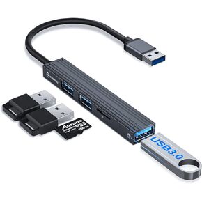 Mini USB Hub, 4-in-1 Multi-Port Adapter with High-Speed USB 3.0 Port, USB 2.0 Port and TF Card Reader, Ultra Slim Portable Data Hub Applicable for Laptop, PC, iMac Pro, MacBook Air, USB Splitter
