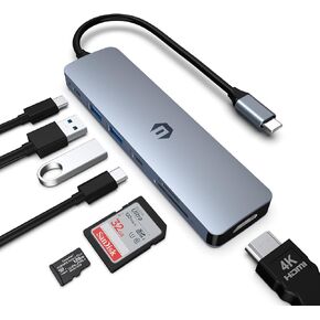 USB C HUB, 7 in 1 Laptop Hub Adapter with HDMI, 100W PD, 3 x USB 3.0, SD/TF Card Reader for Dell/HP/Lenovo/Laptop and Smartphone