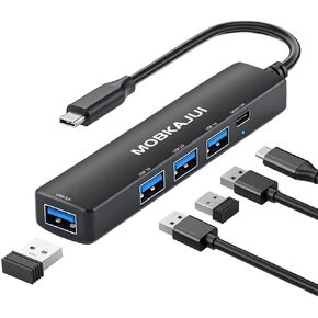 محور USB C محور USB 3.0 5 منافذ، موسع موزع بيانات USB متعدد المحور، مع 4 منافذ USB 3.0، 1x USB C 5V/منفذ التاريخ، لجهاز MacBook Pro Air، foriphone 15 pro، الكمبيوتر المحمول، الكمبيوتر الشخصي، Surface Pro، PS4/5، لوحة المفاتيح