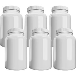 Mountain West Company White Pill Bottle with Lid, Storage, Plastic Container, 300 cc Capacity (6)
