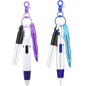 YYaaloa Mini Highlighter Nurse Pen Set for Badge Christmas Nurse Gifts Include 2 Nursing Keychain Clip,2 Tip Highlighter, 2 Permanent Marker Pen and 2 Retractable Ball Pen (Blue 2set)