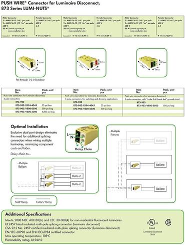 873-902 | WAGO Luminaire Disconnect Connector | 2-Pole Connector | Yellow | [Box of 25 Pieces] in Saudi Arabia