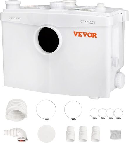 VEVOR Macerator Pump, 700W, 9600 L/h Flow, 32.8 ft/10 m Head, Macerator Sewerage Sump Pump with 3 Water Inlets for Toilet, Basement, Kitchen, Sink, Shower, Bathtub Waste Water Disposal Upflush Machine in Saudi Arabia