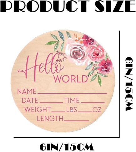 علامة الأزهار Hello World لحديثي الولادة لإعلان الترحيب بولادة الطفل، علامة Bloom Baby Name Stat Sign للمستشفى، علامة وصول الطفل الوردية المخصصة، هدايا خشبية للأم الجديدة استحمام الطفل صورة الدعامة ﻿ in Kuwait