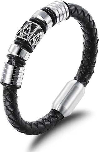 سوار رجالي من الفولاذ المقاوم للصدأ من الجلد الماسوني الماسوني مضفر مكتنزة in Kuwait