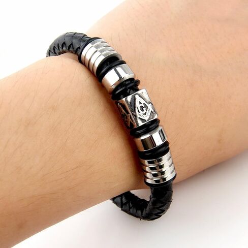 سوار رجالي من الفولاذ المقاوم للصدأ من الجلد الماسوني الماسوني مضفر مكتنزة in Kuwait