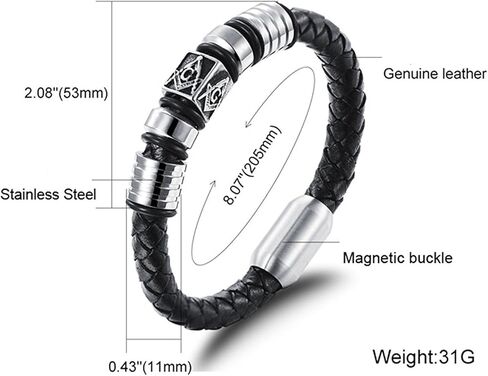 سوار رجالي من الفولاذ المقاوم للصدأ من الجلد الماسوني الماسوني مضفر مكتنزة in Kuwait
