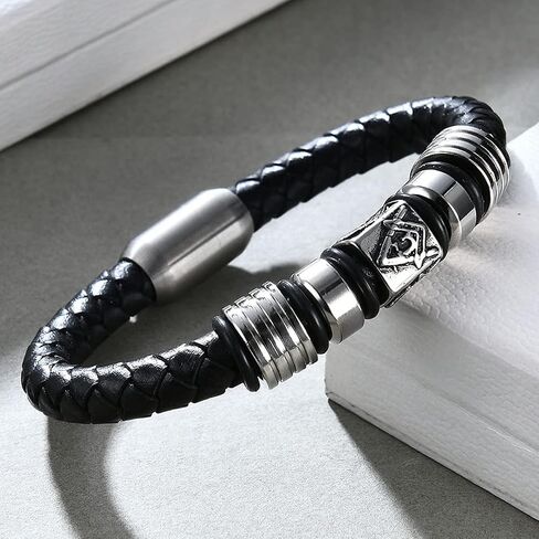 سوار رجالي من الفولاذ المقاوم للصدأ من الجلد الماسوني الماسوني مضفر مكتنزة in Kuwait