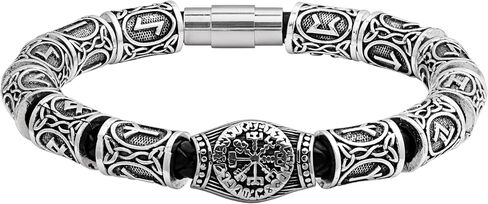 HAQUIL Engraved Vintage Norse Runes Stainless Steel Bracelet | Unisex Antiqued Silver-Tone Wristband with Secure Clasp in Saudi Arabia