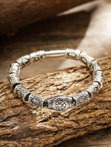 HAQUIL Engraved Vintage Norse Runes Stainless Steel Bracelet | Unisex Antiqued Silver-Tone Wristband with Secure Clasp in Saudi Arabia
