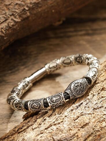 HAQUIL Engraved Vintage Norse Runes Stainless Steel Bracelet | Unisex Antiqued Silver-Tone Wristband with Secure Clasp in Saudi Arabia