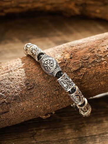 HAQUIL Engraved Vintage Norse Runes Stainless Steel Bracelet | Unisex Antiqued Silver-Tone Wristband with Secure Clasp in Saudi Arabia