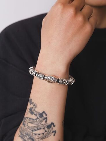 HAQUIL Engraved Vintage Norse Runes Stainless Steel Bracelet | Unisex Antiqued Silver-Tone Wristband with Secure Clasp in Saudi Arabia