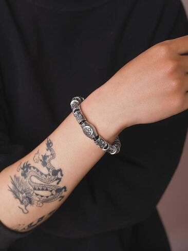 HAQUIL Engraved Vintage Norse Runes Stainless Steel Bracelet | Unisex Antiqued Silver-Tone Wristband with Secure Clasp in Saudi Arabia