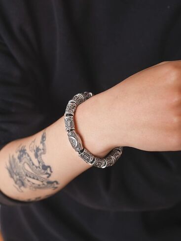 HAQUIL Engraved Vintage Norse Runes Stainless Steel Bracelet | Unisex Antiqued Silver-Tone Wristband with Secure Clasp in Saudi Arabia