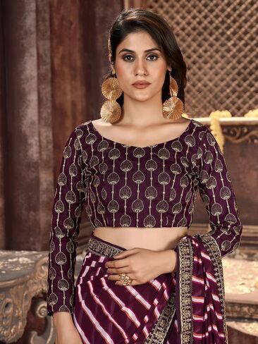 ساري نسائي جورجيت لاهريا مطبوع ومطرز مع قطعة بلوزة غير مخيطة in Kuwait